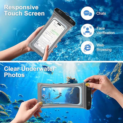Espera Waterproof Phone Pouch 2 Pack, IPX8 Universal Phone Dry Bag Case Floating Swimsuit Protector for Beach, Travel Essentials(Black & Pink)