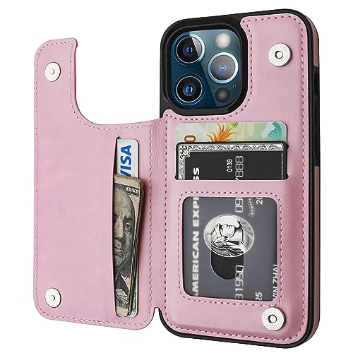 ONETOP for iPhone 13 Pro Wallet Case with Card Holder,Pink - color: Pink