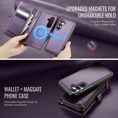 Defencase for Galaxy S26 Case Wallet Compatible with Magsafe 6.3", Purple | Magnetic Detachable, with RFID Bolcking Card Holder, Zipper Strap, PU Leather Drop-Proof Phone Cover for Samsung Galaxy S26 - color: (Detachable with Magsafe)-Purple