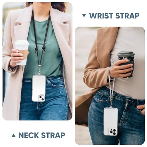 Anti-Theft Phone Lanyard Crossbody & Wrist Strap Keychain with 2 Phone Tabs - color: Beige