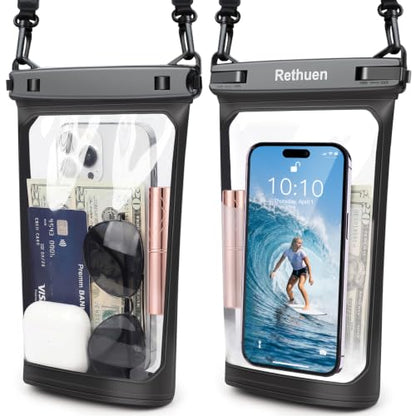 Large Waterproof Phone Pouch, 2Pack Floating Waterproof Bag for iPhone 17 16 15 Pro Max Galaxy S26 S25 S24 Ultra All Phones, Cell Phone Dry Bag for Beach Swimming Rafting Boating (Black + Black) - color: Black+Black