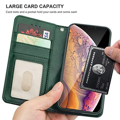 Bocasal Detachable Wallet Case Card Holder for iPhone Xs Max, Green - color: Green