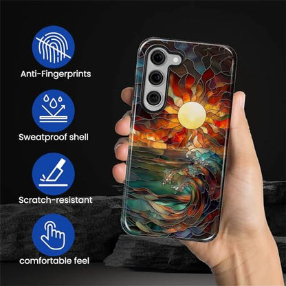 Case for Samsung Galaxy S23 Plus, 2 in 1 PC Hard Shell & Silicone Inner Bumper, AntiScratch Fullbody Cover Shockproof Slim Design Stained Glass Sun Waves - color: Stained Glass Sun Waves, size: Galaxy S23 Plus