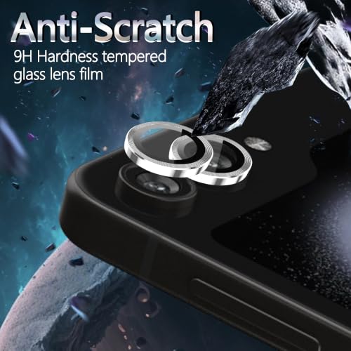 1 Pack Camera Lens Frame for Samsung Galaxy Z Flip 5, 9H Glass Screen Protector Anti-Scratch, Tempered Glass Metal Individual Camera Cover Accessories, Silver - size: for Galaxy Z Flip 5 Silver
