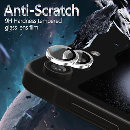 1 Pack Camera Lens Frame for Samsung Galaxy Z Flip 5, 9H Glass Screen Protector Anti-Scratch, Tempered Glass Metal Individual Camera Cover Accessories, Silver - size: for Galaxy Z Flip 5 Silver