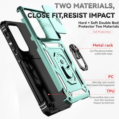 for Samsung Galaxy S24 FE Case with Camera Lens Cover HD Screen Protector, Dual Layer Military-Grade Drop Tested Magnetic Ring Holder Kickstand Protective Phone Case for Galaxy S24 FE (Dark Green) - color: Dark Green w/ camera cover Military-Grade 2nd gen