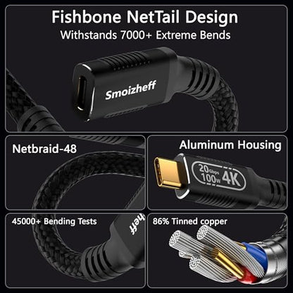 USB C to USB C Extension Cable 16.5FT (5M), 240W PD Fast Charging & 20Gbps Data Transfer, 4K@60Hz Video, Nylon Braided Male to Female Extender Cord for Laptop, Phone, Monitor, Gaming Console - size: 16.5FT/5M