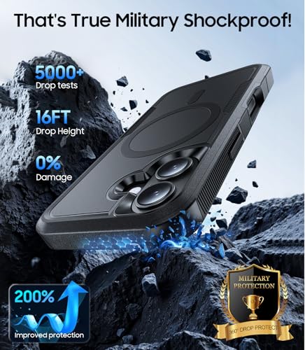 Magnetic for iPhone 17 Case Rugged Dual-Layer Shockproof Black | Military-Grade Heavy Duty Protection, Fit for Magsafe, Matte Finish Scratch Resistant Anti-Fingerprint, Anti-Slip Phone Cover - color: Black