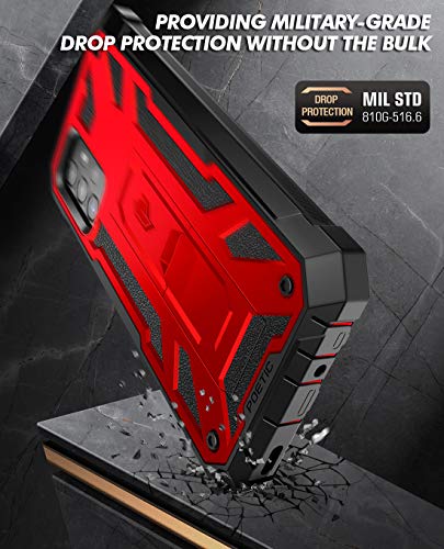 Poetic Spartan Case for Samsung Galaxy A72, Built-in Screen Protector Work with Fingerprint ID, Full Body Rugged Shockproof Protective Cover Case with Kickstand, Metallic Red - color: Metallic Red