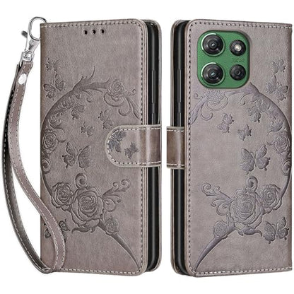 Wallet Case for Motorola Moto G Power 2025/2026, Gray Flower | Women Flip Folio Cover, Embossed PU Leather, Stand, Credit Card Holders Slots, Wrist Strap - color: 6