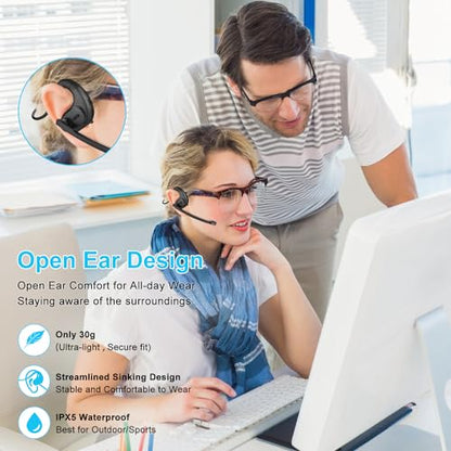 iDIGMALL Bluetooth Headset, Open Ear Headphones with Detachable Microphone