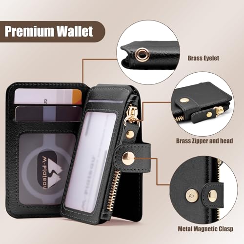 M-Plateau RFID Blocking Keychain Wallet With Leather Wrist Strap | Keychain Wristlet, Womens Card Holder with Zipper Coin Pocket and ID Window(Black) - color: Black