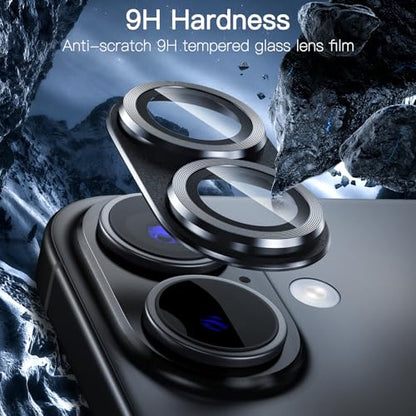 [2 Pack Camera Lens Protector for iPhone 16/16 Plus,9H Tempered Glass,Aviation Aluminum Plate Cover,Night Circle,No Bubble,HD Clarity,Case Friendly,Easy Installation-Black - size: for iPhone 16/16 Plus