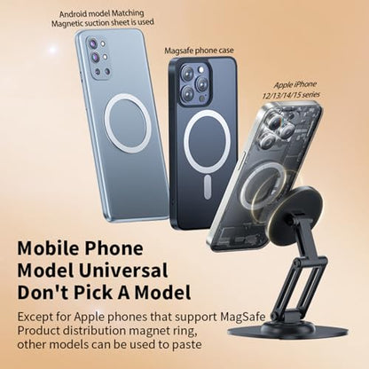Magnetic Phone Stand for Desk 360 Rotating Adjustable Foldable Aluminum for MagSafe Cell Phone Stand Holder with Non-Slip Base Desk Stand for iPhone 17 16 Pro Max/15/14/13/12 Plus Air (White) - color: White