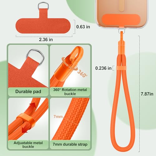 SHANSHUI Phone Lanyard, 4 Pack Adjustable Cell Phone Strap, Hand Wrist Strap Lanyard with 4 Pack Tether Tabs for Smartphones-Black Orange - color: 2black 2orange