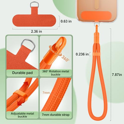 SHANSHUI Phone Lanyard, 4 Pack Adjustable Cell Phone Strap, Hand Wrist Strap Lanyard with 4 Pack Tether Tabs for Smartphones-Black Orange - color: 2black 2orange