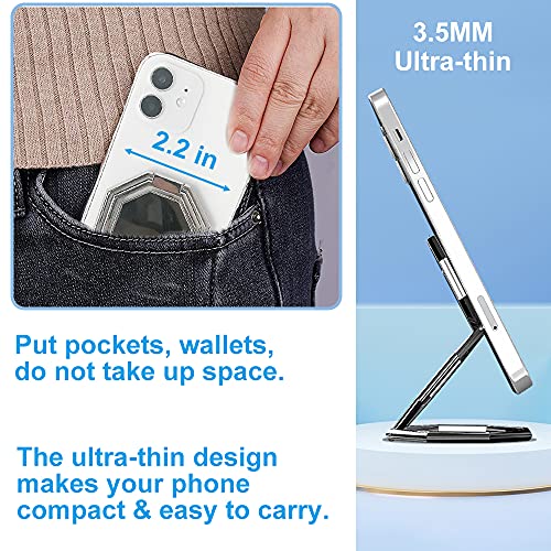 Cellphone Ring Holder Finger Kickstand, Foldable 360° Rotation Cell Phone Stand for Desk, Magnetic Car Mount, Metal Multi-Angle for Phone Back Grip Compatible with iPhone, iPad (Silver) - color: Silver
