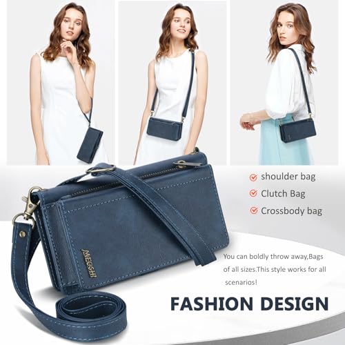 for Samsumg Galaxy S26 Plus Wallet Case, Detachable Magnetic Phone Case,Faux Leather Strap Wallet,with RFID Blocking,Zipper Card Holder,Shoulder Straps (Darkblue) - color: Darkblue, size: Samsumg Galaxy S26 Plus