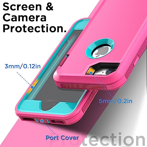 AICase for iPhone SE Case 3rd & 2nd Generation, for iPhone SE 2022/2020 Built-in Screen Protector Heavy Duty Protective Shockproof 3-Layer Full Body Rugged Phone Cover, Pink/Aqua Blue - color: Pink/aqua blue