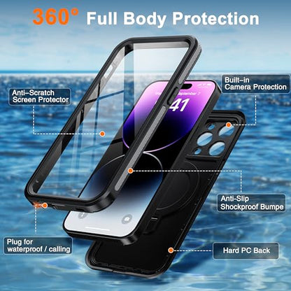 Oterkin Magnetic Stand for iPhone 14 Pro Case Waterproof IP68, Black - color: Black, size: iPhone 14 Pro