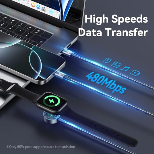 72W Super Fast Charging 3-in-1 Multi Charging Cable, Dual USB-C Ports for iWatch Ultra/SE/10-1/iPhone 17/16/15 Pro, Multi Charger for Apple Watch, Galaxy Phone Travel Essentials - size: 4 feet