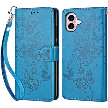 for iPhone 16 Wallet case, Blue-Butterfly | 3 Card Holders, Kickstand, Shockproof TPU Shell, PU Leather, Magnetic Closure, Protective Flip Folio Cover, Women - color: 8