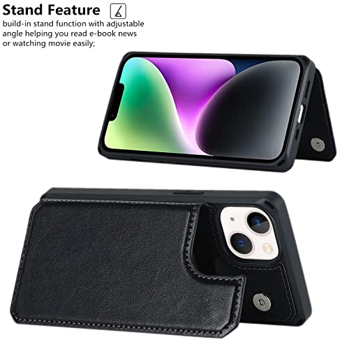 iCoverCase Compatible with iPhone 14 Wallet Phone Case with Card Holder for Women, RFID Blocking Embossed PU Leather Wrist Strap Case 6.1 Inch (Macaron Black) - color: P-Black