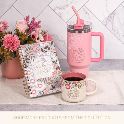 Christian Art Gifts Magnetic Faux Leather Phone Wallet for Women: Pink Debossed Florals & Gold, All Things are Possible Inspiring Scripture Design, Mag-Safe Compatible, Cash & Card Holder, 3.8" x 2.5" - color: All Things are Possible/Pink Floral