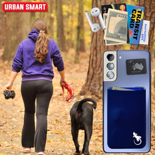 Phone Wallet - Adhesive Card Holder - Cell Phone Pouch - Stick on Lycra Pocket by Gecko - Carry Credit Cards and Cash - color: NAVY