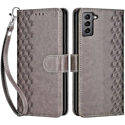for Samsung Galaxy S22 Wallet case, Gray-Cube | 3 Card Holders, Kickstand, Shockproof TPU Shell, PU Leather, Magnetic Closure, Protective Flip Folio Cover, Women - color: 10