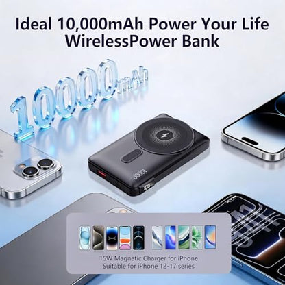 for Magsafe Power Bank, 10000mAh Portable Charger, Built-in Stand