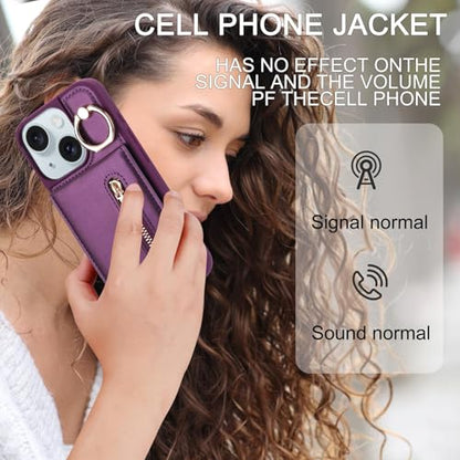 Crossbody Wallet Case for iPhone 11, with Card Slots Zipper Pocket Case, Flip Folio Purse RFID Blocking with Ring Kickstand Detachable Strap-Lavender - color: Lavender, size: iPhone 11(6.1")