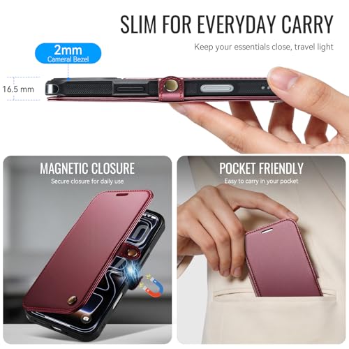for iPhone 17 Pro Max Slim Case Wallet Wireless Charging, Wine Red - color: Wine Red, size: iPhone 17 Pro Max - 6.9"