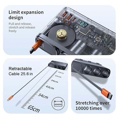 Cigarette Lighter Adapter with 45W Retractable Car Charger Fast Charging