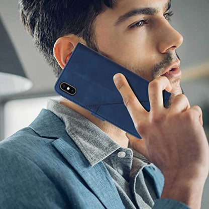 for iPhone X/Xs Flip Wallet Case with Card Slots, Blue | PU Leather, TPU Interior, 3 Card Slots, Cash Pocket, Magnetic Clasp, Detachable Wrist Strap, Stand, Precise Cutouts - color: Blue