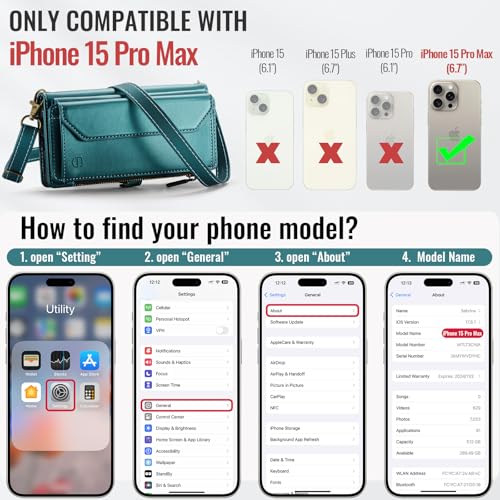 Strapurs for iPhone 15 Pro Max - Zipper Strap Wallet Case Women, Blue Green | RFID Blocking 10-Card Holder, Shoulder Lanyard, Wirst Strap, Zipper Pocket, Magnetic Snap, Soft PU Leather, Phone Flip Cover - color: Blue Green, size: iPhone 15 Pro Max - 6.7"