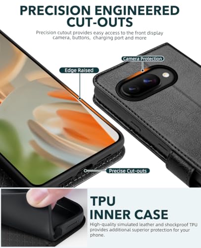 OCASE Compatible with Google Pixel 10a Wallet Case, PU Leather Flip Folio Case with Card Holders RFID Blocking Kickstand [Shockproof TPU Inner Shell] Phone Cover 2026, Black - color: Black