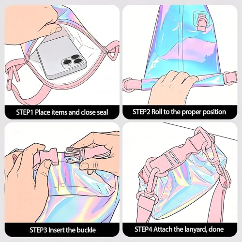 IP68 Waterproof Phone Pouch Case Three-Layer Seal for iPhone 17 16 Pro Max/15/14, IP68 Travel Cellphone Dry Bag Beach Cruise Ship Essential Bucket Bag with Crossbody Lanyard, Iridescent - color: C1-Iridescent