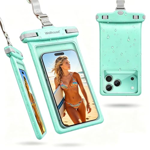 wellhouse Waterproof Phone Pouch, Waterproof Phone Case for iPhone 17 16 15 14 13 Pro Max XS Samsung, IPX8 3D Cellphone Dry Bag Beach Essentials (1 Pack - Crystal Green8.0, 8 inch) - color: 1 Pack - Crystal Green8.0"