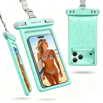 wellhouse Waterproof Phone Pouch, Waterproof Phone Case for iPhone 17 16 15 14 13 Pro Max XS Samsung, IPX8 3D Cellphone Dry Bag Beach Essentials (1 Pack - Crystal Green8.0, 8 inch) - color: 1 Pack - Crystal Green8.0"