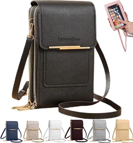 Anti-Theft Leather Bag,Small Crossbody Cell Phone Purse Wallet for Women,Touchscreen Phone Purse Crossbody Bag - color: Black B