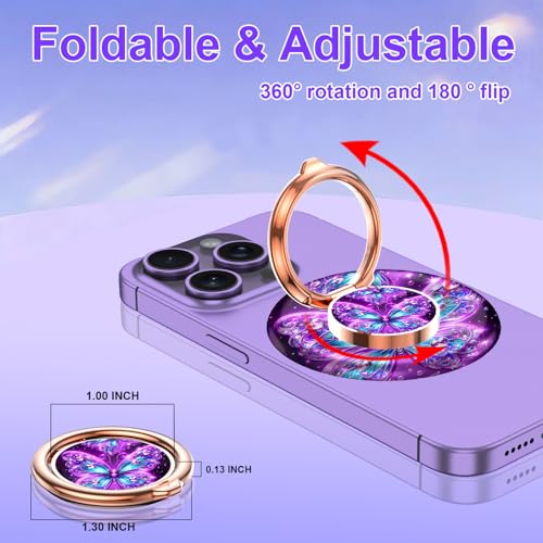 Magnetic Phone Ring Holder for MagSafe Grip,[Super Magnet],Stylish 360° Rotation Cell Phone Grip Stand Finger Ring Kickstand for iPhone 17 16 15 14 Pro Max,iPad and Smartphones,Purple - color: Purple