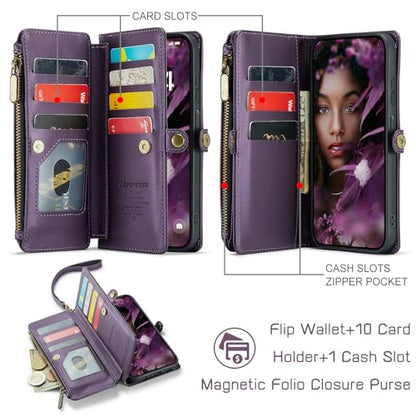 Defencase for Samsung Galaxy A15 5G Wallet Case with Card Holder, Purple | Durable Soft PU Leather, with RFID Blocking Zipper Pocket & Wrist Strap, Flip Phone Cases Cover with Stand for Women and Men - color: Aesthetic Purple
