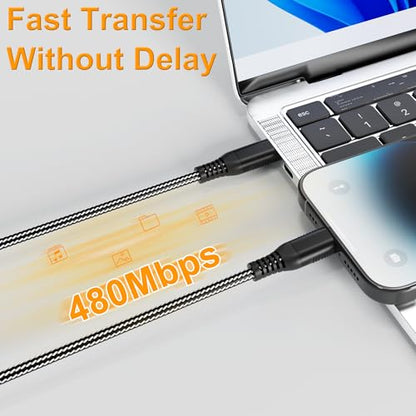 23FT Extra Long iPhone Charger Cable, [Apple MFi Certified] Nylon Braided USB C to Lightning Cable, 2.4A Fast Charging Cord, 480Mbps Data Sync for iPhone 14 13 12 11 Pro Max, iPad Pro Air Mini