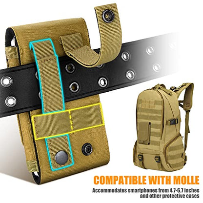 Tactical Molle Phone Holster Pouch, Universal Belt Waist Bag for iPhone 17 Pro Max/17 Pro/17/16 Pro Max/15 Pro Max/14 Pro Max/13/12, Samsung S25 Ultra/S24/S23, Size L - color: Khaki(1 Pack)