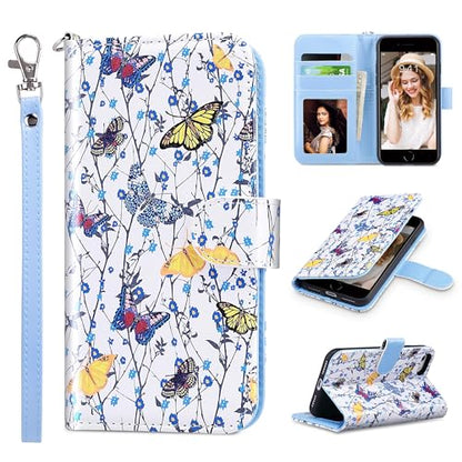 ULAK for iPhone SE 3(2022)/SE(2020)/8/7 Wallet Case Card Holder, Butterfly | Premium PU Leather Flip Case with Kickstand Card Slots,RFID Blocking,Wrist Strap, Durable Shockproof Cover 4.7 Inch - color: Butterfly