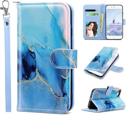 ULAK for iPhone SE 3(2022)/SE(2020)/8/7 Wallet Case Card Holder, Marble | Premium PU Leather Flip Case with Kickstand Card Slots,RFID Blocking,Wrist Strap, Durable Shockproof Cover 4.7 Inch - color: Marble Abstract