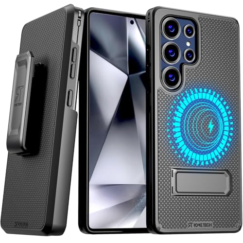 Designed for Samsung Galaxy S25 Ultra Case with Belt Clip Holster | Rugged Cover with Strong Magnet & Kickstand Heavy Duty Combo - Black - color: Black