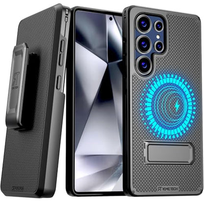 Designed for Samsung Galaxy S25 Ultra Case with Belt Clip Holster | Rugged Cover with Strong Magnet & Kickstand Heavy Duty Combo - Black - color: Black