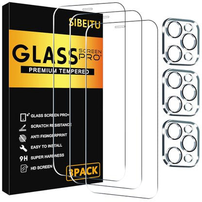 SIBEITU 3+3 Pack Screen Protector + Camera Lens Protector for iPhone 12 Pro | 6.1 Inch HD 9H Hardness Tempered Glass Film, Scratch Resistant, Sensor Protection, Case Friendly, High Response, Bubble Free - size: iPhone 12 Pro 6.1"